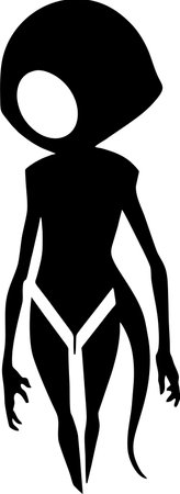 simple black outline drawing silhouette alien, logo, designの写真素材