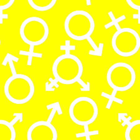 simple seamless pattern of white gender icons on yellow background, textureの写真素材
