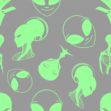seamless pattern green graphic aliens on gray background, texture, design