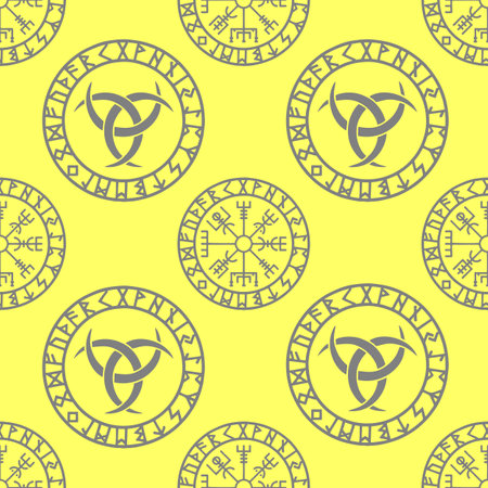 seamless celtic pattern of gray round elements on a yellow background, texture, designの写真素材