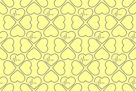 simple seamless pattern of gray hearts on a yellow background, texture, design