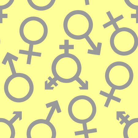 simple seamless pattern of gray gender icons on yellow background, textureの写真素材