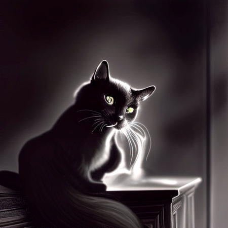 graphic illustration of a black cat on a black background, AI generationの素材