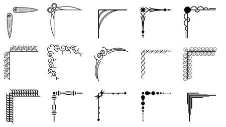 Set Hand Draw Of Corners Different Shapes Flower Decoration Vector Design Doodle Sketch Style For Wedding And Bannerのイラスト素材