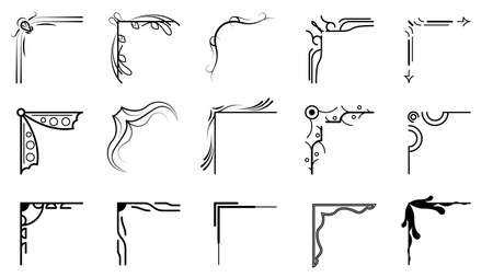 Set Hand Draw Of Corners Different Shapes Flower Decoration Vector Design Doodle Sketch Style For Wedding And Bannerのイラスト素材