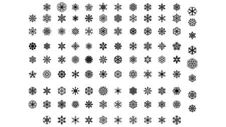 Set Black Colleciton Line Snowflake Doodle Winter Decoration Elements Vector Design Styleのイラスト素材