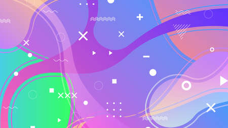 Abstract Colorful Gradient Background With Color Geometric Figures. Different Shapes And White Line...