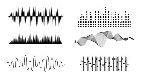 Set Black Collection Abstract Elements Audio Waves Voice Sound Music Shapes Vector Design Styleのイラスト素材