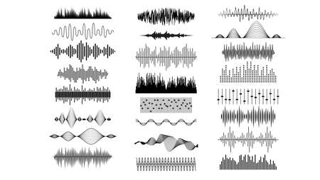 Set Black Collection Abstract Elements Audio Waves Voice Sound Music Shapes Vector Design Styleのイラスト素材