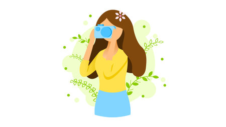 Abstract Flat Woman With Camera Cartoon People Character Concept Illustration Vector Design Style...