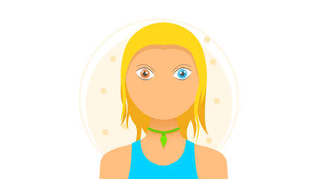 Flat Girl Woman Character With Different Colors Eyes Disease Heterochromia Concept Vector Design Style Necklaceのイラスト素材
