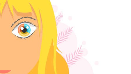 Flat Girl Woman Character With Colors Eye Disease Heterochromia Concept Vector Design Styleのイラスト素材