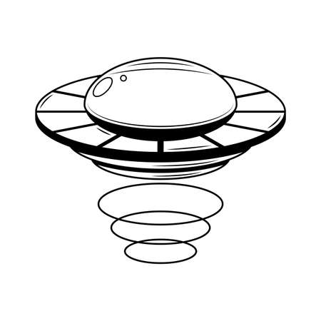 Abstract Black Simple Line Ufo Alines Doodle Outline Element Vector Design Style Sketch Isolated On White Background Illustration Galaxy, Space, Universeのイラスト素材
