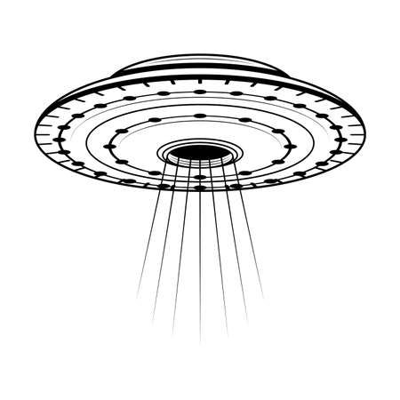 Abstract Black Simple Line Ufo Alines Doodle Outline Element Vector Design Style Sketch Isolated On White Background Illustration Galaxy, Space, Universeのイラスト素材