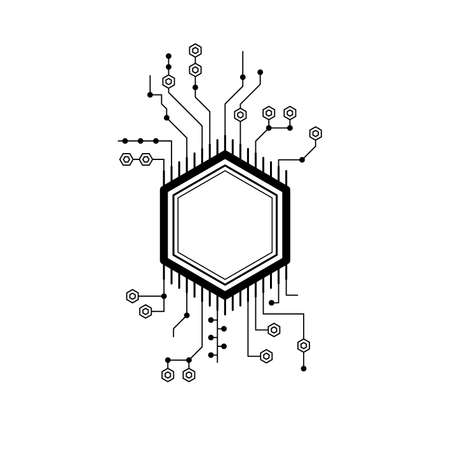 Abstract Black Simple Line Cpu, Computer, Technology Doodle Outline Element Vector Design Style Sketch Isolated On White Background Illustrationのイラスト素材