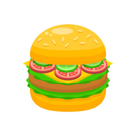 Abstract Flat Fast Food Hamburger Cheeseburger Meal Background Vector Design Style Cooking, Breakfastのイラスト素材