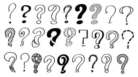 Set Hand Draws Collection Doodle Different Black Question Marks Vector Design Style Cartoon Interrogation Icons Sketchのイラスト素材