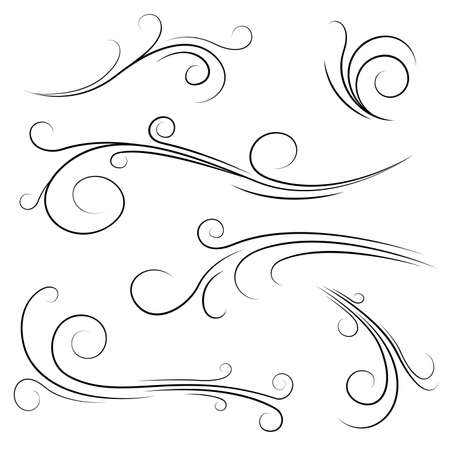 Set Black Collection Simple Line Winds Gust Squall Curl Doodle Outline Nature Element Vector Design Style Sketch Isolated Illustrationのイラスト素材