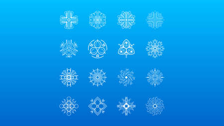 Set White Colleciton Line Snowflake Winter Decoration Elements Vector Design Styleのイラスト素材