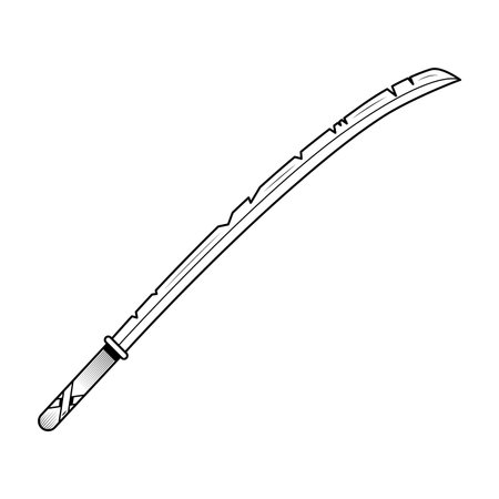 Abstract Black Simple Line Metal Sword Katana Blade Weapon Doodle Outline Element Vector Design Style Sketch Isolated On White Background Illustration For War, Battleのイラスト素材