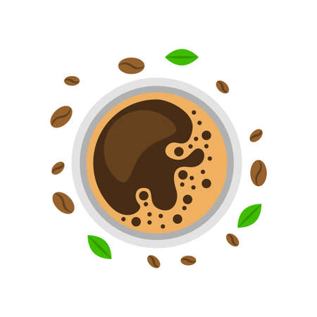Abstract Flat Fast Food Cup Of Coffee With Beans Meal Background Vector Design Style Cooking, Breakfastのイラスト素材