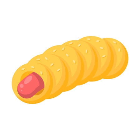 Abstract Flat Fast Food Sausage In Dough Meal Background Vector Design Style Cooking, Breakfastのイラスト素材