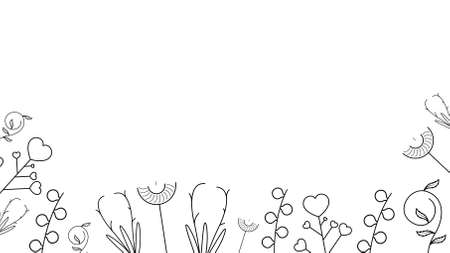 Abstract Doodle Background Nature Summer Elements Hand Drawn Collection Botanic Herbal Flora Leaf Branch Vine Flower Plant Elements Vector Desgin Styleのイラスト素材