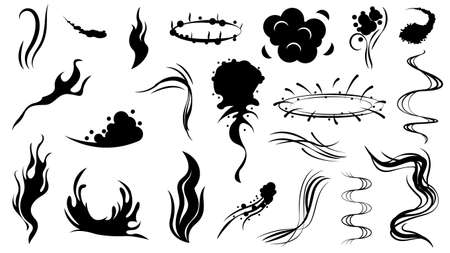 Set Black Simple Line Smoke Collection Doodle Elements Vector Design Style Sketch Isolated Illustration For Bannerのイラスト素材