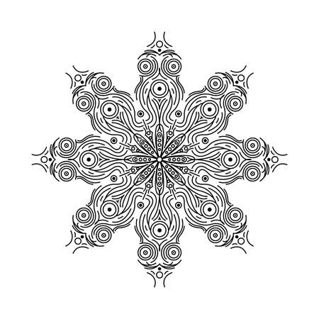 Abstract Black Line Flower Nature Doodle Vector Ornament Mandala Pattern Stencil Vector Design Styleのイラスト素材