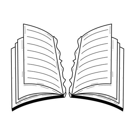 Abstract Black Simple Line Open Book With Bookmark Doodle Outline Element Vector Design Style Sketch Isolated On White Background Illustration For Reading, Education, Relaxのイラスト素材