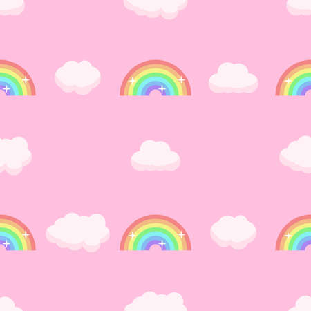 Abstract Doodle Seamless Pattern Rainbow With Clouds Nature Sky Fabric Background Decoration Vector Design Style For Prints Textiles, Clothing, Gift Wrap, Wallpaper, Pastelのイラスト素材