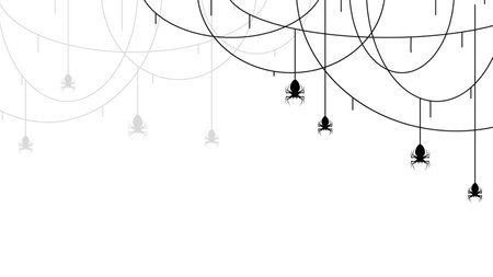 Spiders on Web with white Background. Halloween Background Design Element. Spooky, Scary Horror Decoration Vectorのイラスト素材