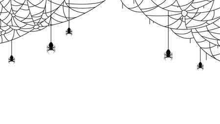 Spiders on Web with white Background. Halloween Background Design Element. Spooky, Scary Horror Decoration Vectorのイラスト素材