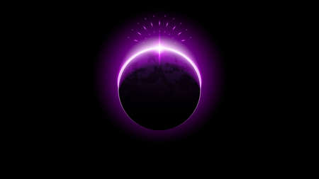 Sun Eclipse Purple Fire Dark Background Vector Moon Design Style Space Science Glow Lightのイラスト素材
