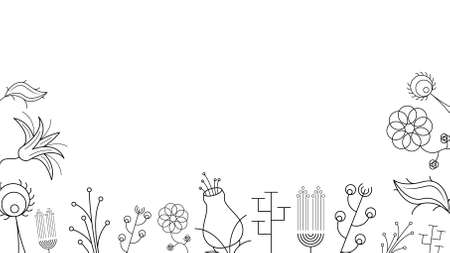 Abstract Doodle Background Nature Summer Elements Hand Drawn Collection Botanic Herbal Flora Leaf Branch Vine Flower Plant Elements Vector Desgin Styleのイラスト素材