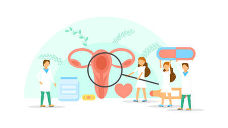 Abstract Flat Women And Men Gynecologist's Appointment Medic Cartoon People Character Concept Illustration Vector Design Style Healthcare Diagnosis Clinicのイラスト素材