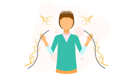 Abstract Flat Man Holding A Wire And Was Eelectrocuted First Aid Cartoon People Character Concept Illustration Vector Design Style Healthcare Medical Electrocuteのイラスト素材