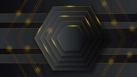 Abstract Dark Black Material Modern Background With Golden Lines Stripes Shadows Backdrop Wallpaper...
