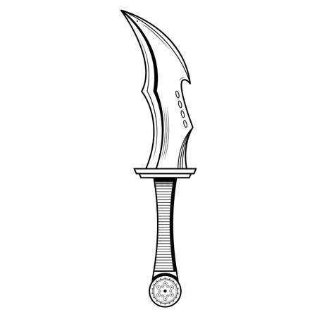 Abstract Black Simple Line Metal Sword Knife Dagger Blade Weapon Doodle Outline Element Vector Design Style Sketch Isolated On White Background Illustration For War, Battleのイラスト素材