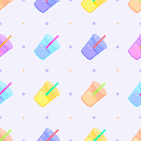 Seamless Pattern Abstract Elements Drinks Cups Vector Design Style Background Illustration Texture For Prints Textiles, Clothing, Gift Wrap, Wallpaper, Pastelのイラスト素材
