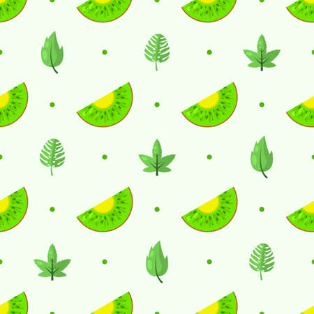 Seamless Pattern Abstract Elements Fast Kiwi Fruit And Leaf, Leaves Vector Design Style Background Illustration Texture For Prints Textiles, Clothing, Gift Wrap, Wallpaper, Pastelのイラスト素材