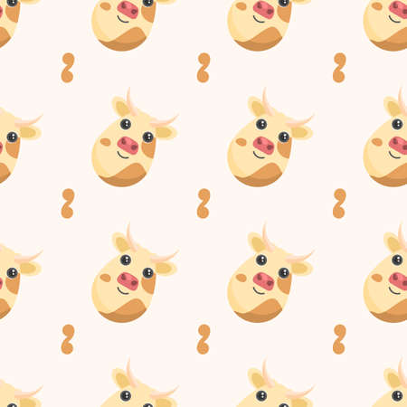 Seamless Pattern Abstract Elements Animal Cow Wildlife Vector Design Style Background Illustration Texture For Prints Textiles, Clothing, Gift Wrap, Wallpaper, Pastelのイラスト素材