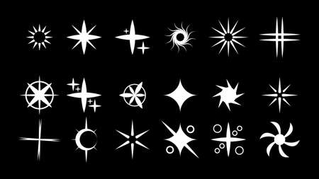 Set White Collection Star Icons Sparkles Vector Symbols Shine Elements Design Styleのイラスト素材