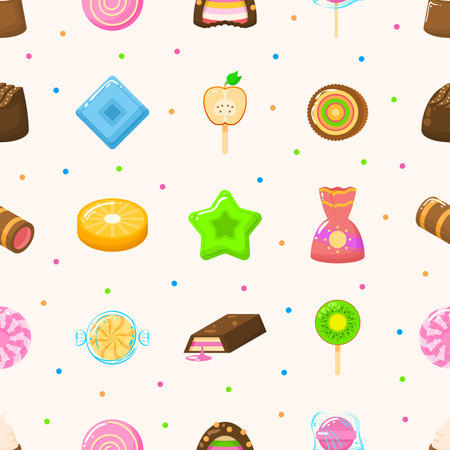 Seamless Pattern Abstract Elements Different Sweets Food Lollipops Candy Vector Design Style Background Illustration Texture For Prints Textiles, Clothing, Gift Wrap, Wallpaper, Paのイラスト素材
