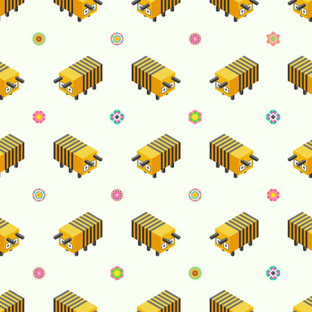 Seamless Pattern Abstract Elements Different Bee Insect Beetle With Flower Vector Design Style...
