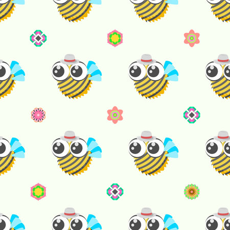 Seamless Pattern Abstract Elements Different Bee Insect Beetle With Flower Vector Design Style Background Illustration Texture For Prints Textiles, Clothing, Gift Wrap, Wallpaper,のイラスト素材