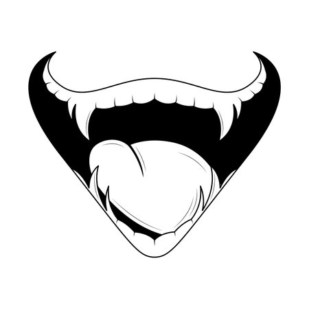 Abstract Black Simple Line People Human Smile Open Mouth With Teeth And Tongue Doodle Outline Element Vector Design Style Sketch Isolated On White Background Illustrationのイラスト素材