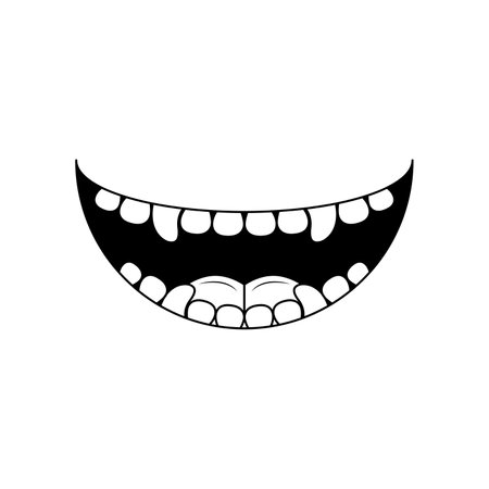 Abstract Black Simple Line People Human Smile Open Mouth With Teeth And Tongue Doodle Outline Element Vector Design Style Sketch Isolated On White Background Illustrationのイラスト素材