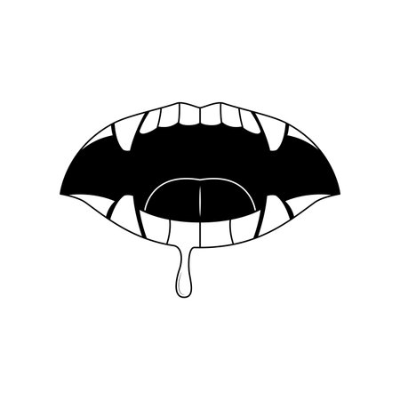 Abstract Black Simple Line People Human Smile Open Mouth With Teeth And Tongue Doodle Outline Element Vector Design Style Sketch Isolated On White Background Illustrationのイラスト素材