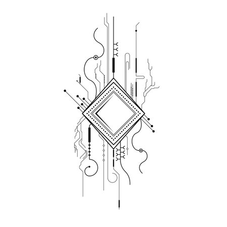 Abstract Black Simple Line Cpu, Computer, Technology Doodle Outline Element Vector Design Style Sketch Isolated On White Background Illustrationのイラスト素材